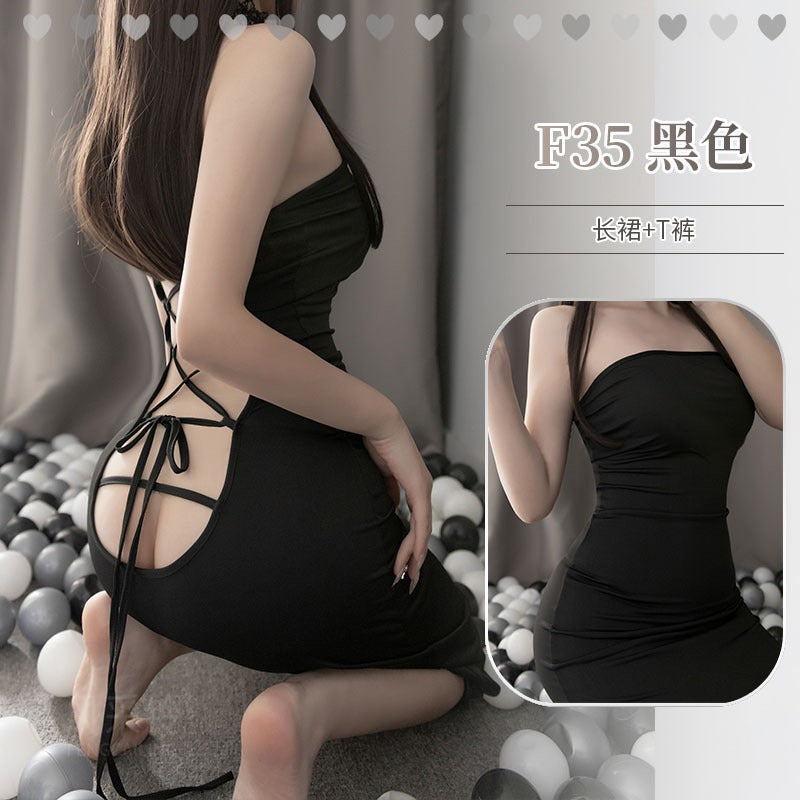 Image of Long skirt tie plus size erotic lingerie leopard print passion nightclub lady can wear uniform to seduce adult tight